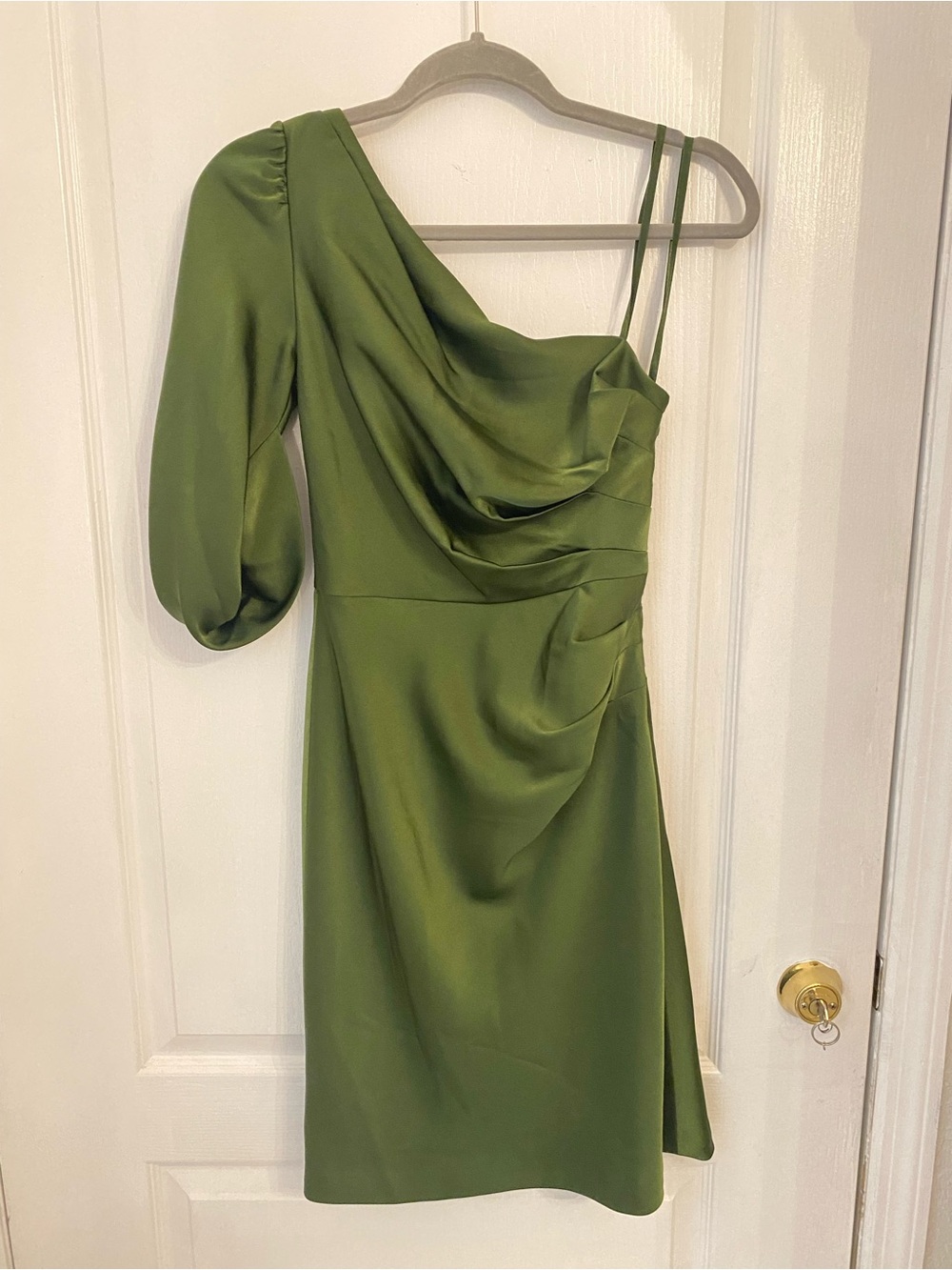 BCBGMaxAzria Olive Green Asymmetric One-Shoulder Dress